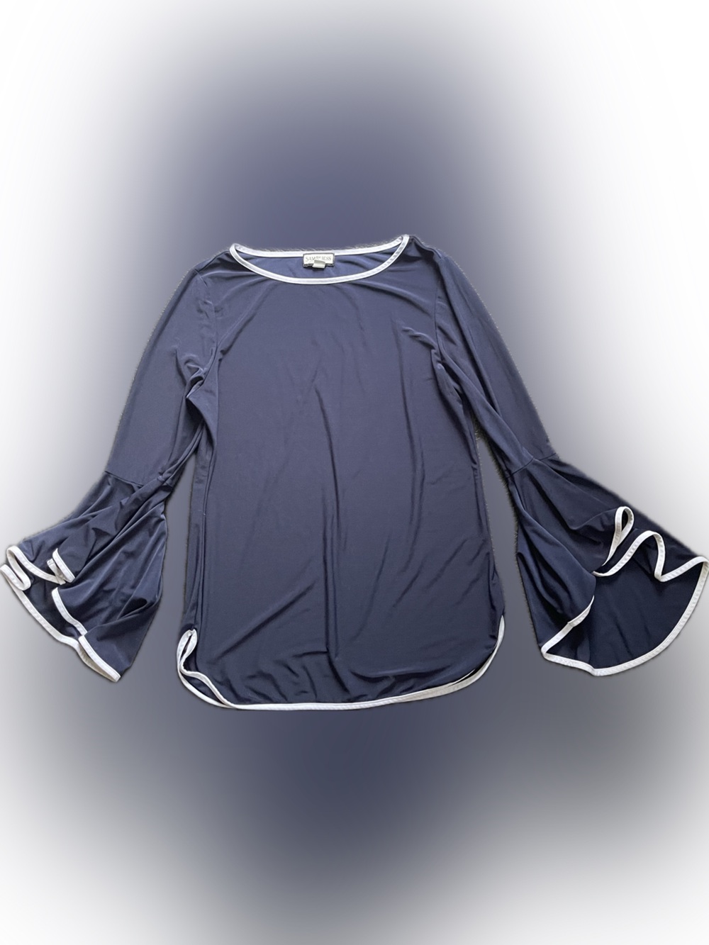 Sam and Jess Navy Bell-Sleeve Long-Sleeve Top with White Trim